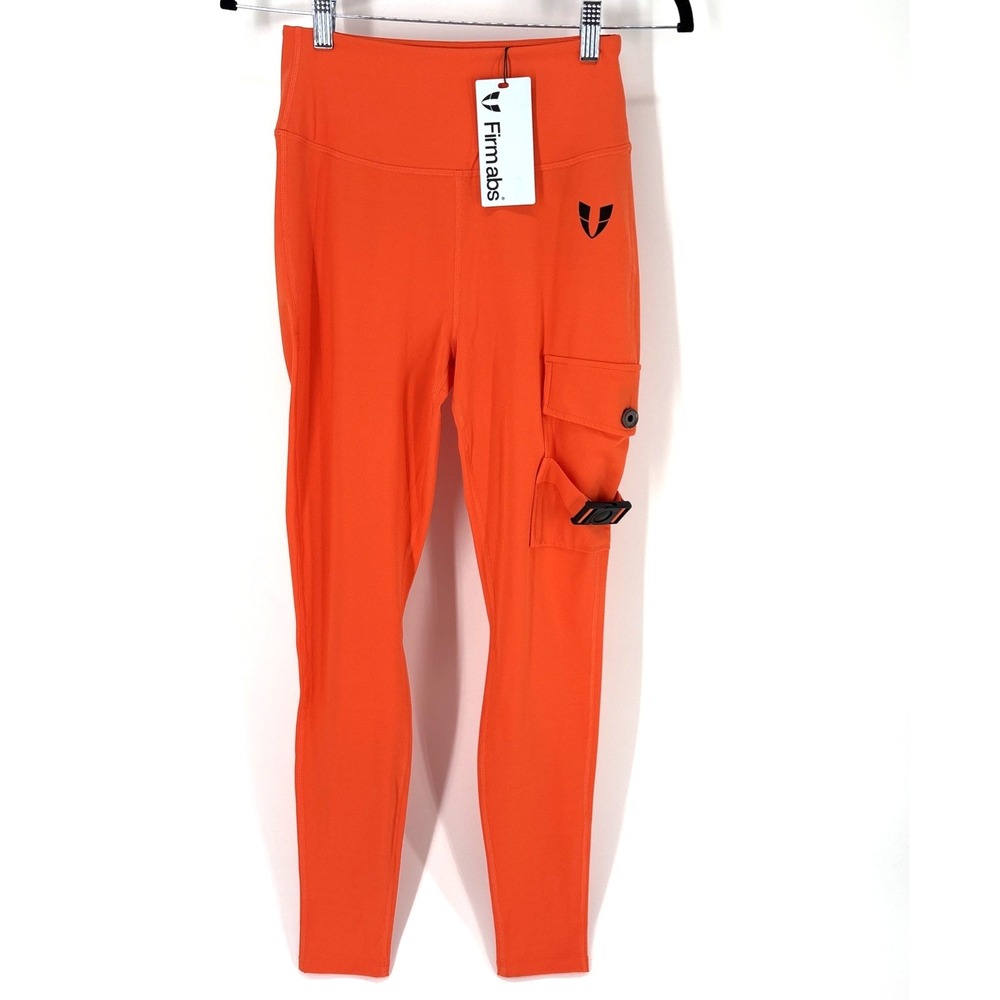 Firm Abs High-Waisted Stretch Cargo Fitness Leggings Womens Medium Bright Orange